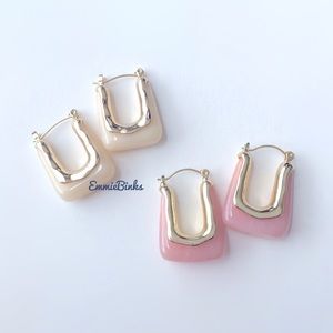 ✨3for$38 New Loft Modern Hoop Earrings ~ Rose Quartz Pink & White Creme